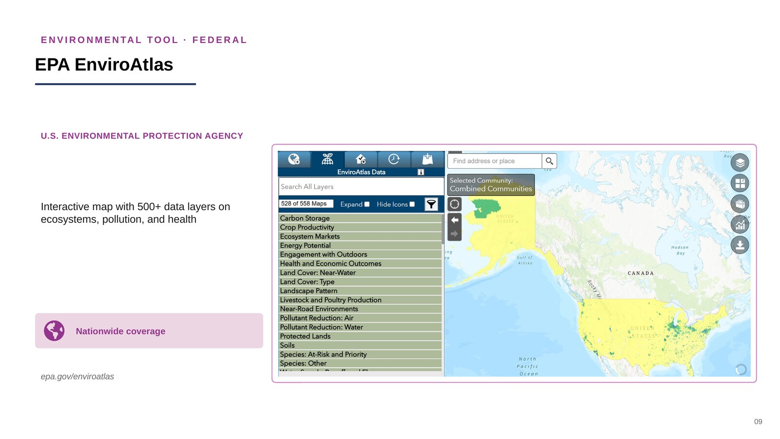 Screenshot of the EPA EnviroAtlas interactive mapping tool